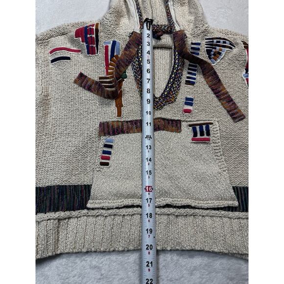 Pilcro Embroidered Knit Hoodie Aztec Boho Artisan Cream Multicolor Trim SZ S - Picture 7 of 12